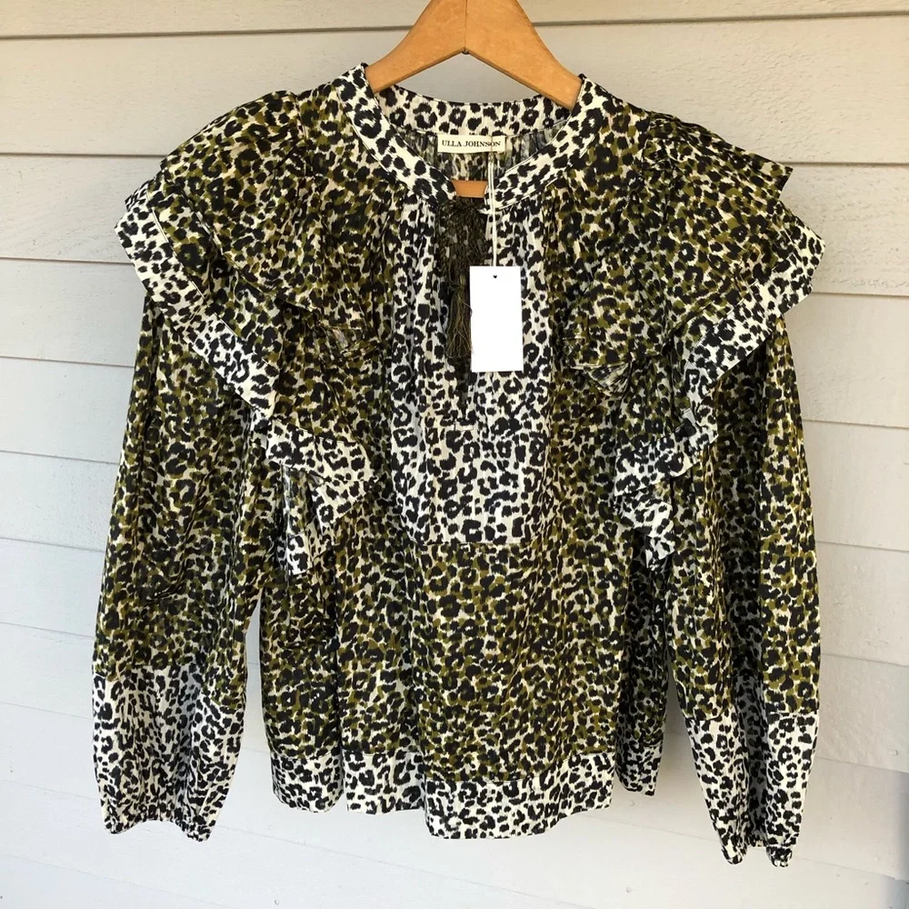 Ulla Johnson Blouse Ruffle Animal Print Carissa NWT US 2 - Picture 3 of 13